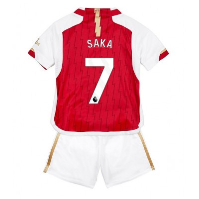Otroški Nogometni dresi Arsenal Bukayo Saka #7 Domači 2023-24 Kratek Rokav (+ Kratke hlače)